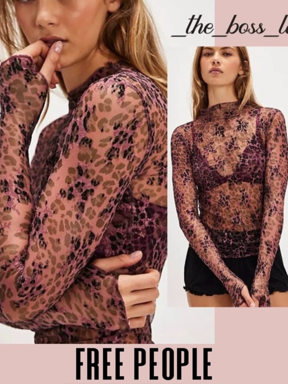 Free People lace top floral long sleeve sheer boho mesh XS